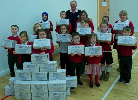Shoeboxes filled  by the Braeside Primary School Pupils